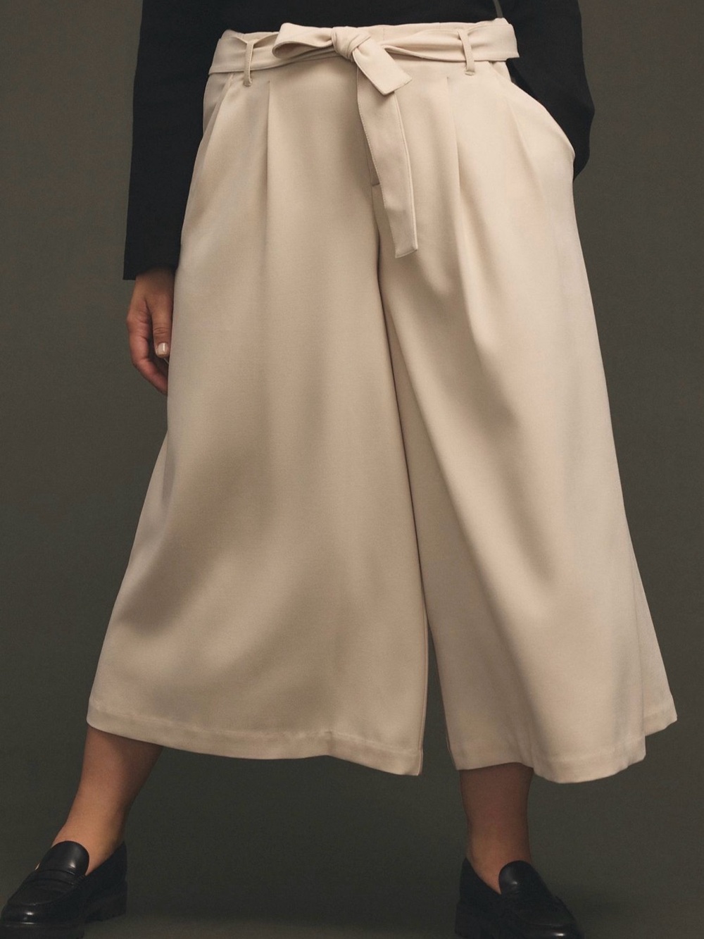 Anthropologie Tie-Waist Wide Leg Culotte Pants in Cream